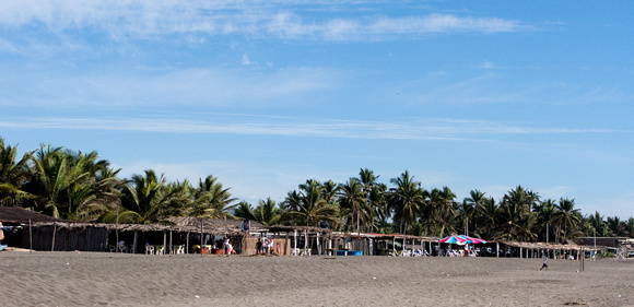 Palapas (abris de palmiers) sur la plage --- Palapas (palm shelters) on the beach