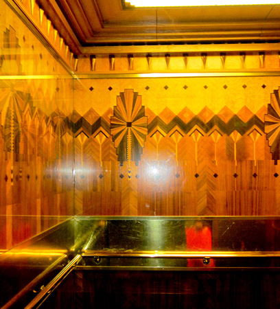 The walls in the elevators are decorated with elaborate inlaid hardwood of 12 different kinds.